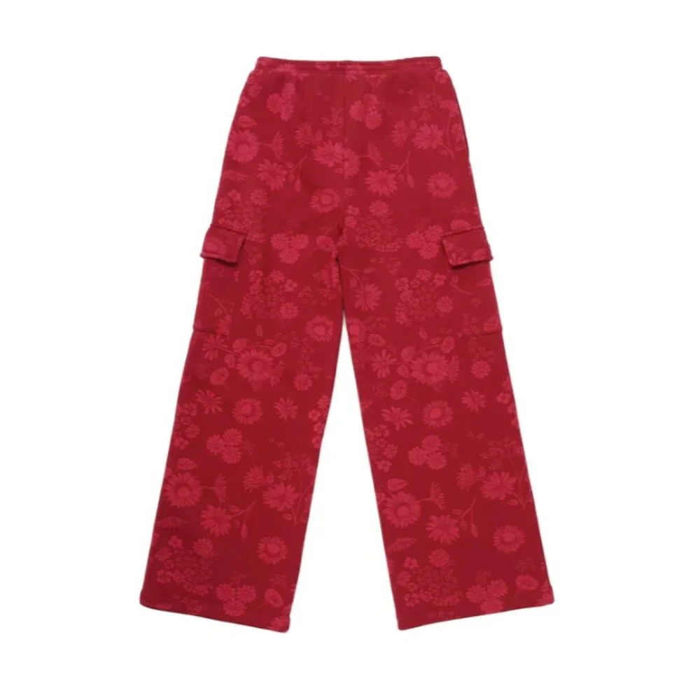 NWT GAP Youth Red Floral Fleece Cargo Pant Size Large